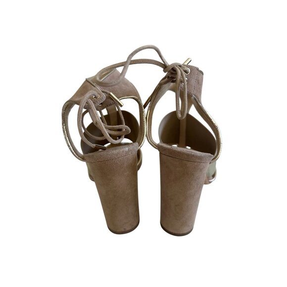 JIMMY CHOO Moira Tan Suede Ankle Tie Sandals Heels Size 37.5 - Picture 2 of 9